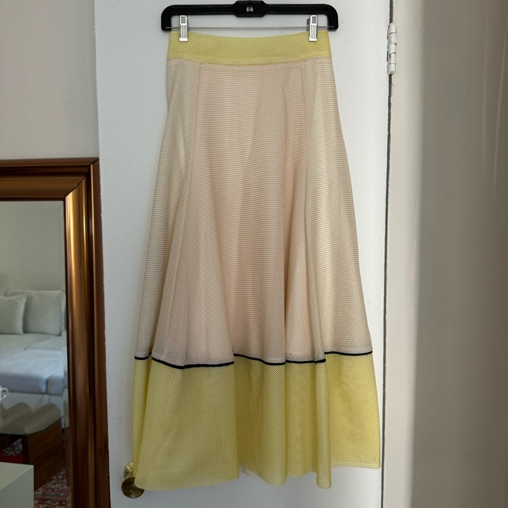 Maje Butter Yellow & Baby Pink Midi Skirt